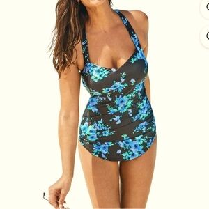 Swimsuits for All Chlorine Resistant H-Back Sarong Front One Piece, size 18